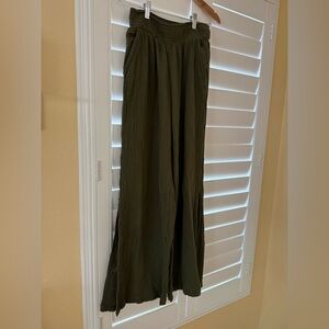 AERIE Dark Green Wide-Leg Trousers
